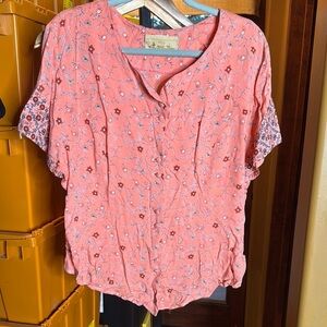 Vintage New Frontier Clothing Floral Pink Coral Women's Top Size XL